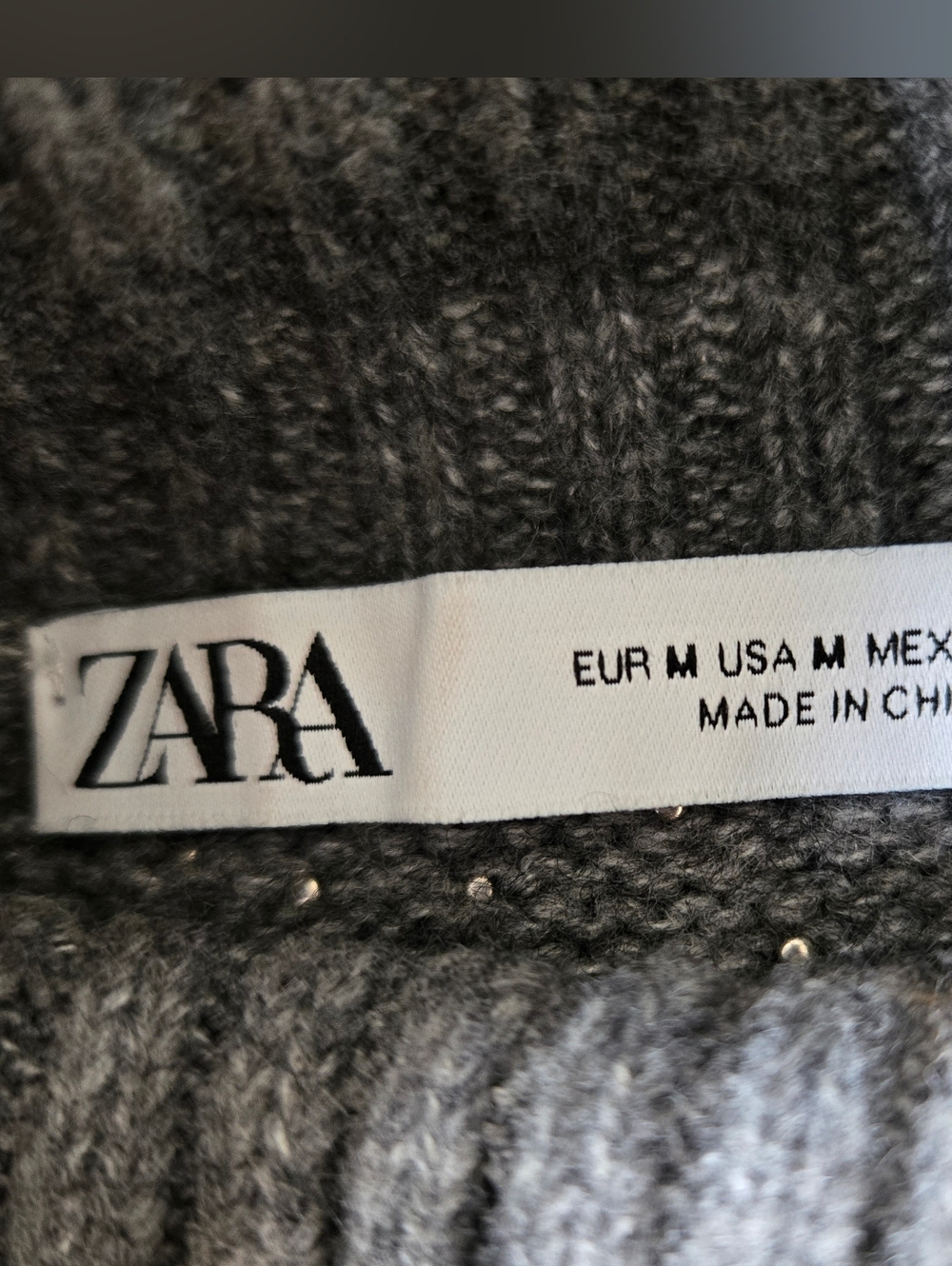Zara Womens Rhinestones Embellished Knit Cropped Sweater Medium Wool Blend Gray - Picture 14 of 16